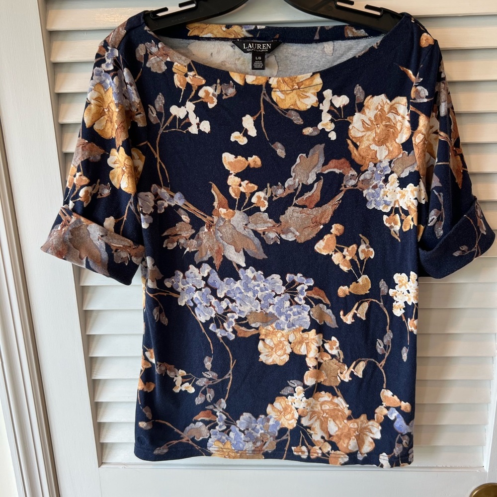 Ralph Lauren Fitted Graphic Blouse in Orange and Pink